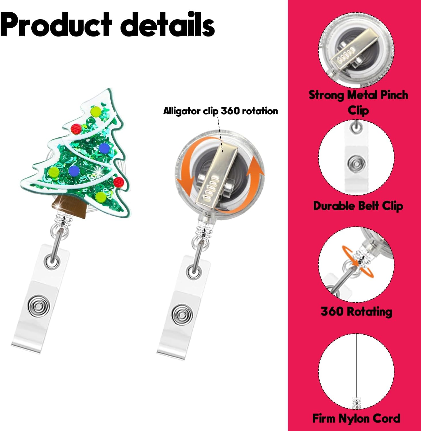Christmas Badge Reel,Cute Christmas Tree Acrylic Badge for ID Card Badge,Fun Telescoping Retractable Badge Holder Alligator Clip Accessories for Nurse,Medical Worker,Nursing Student,Teacher image 2
