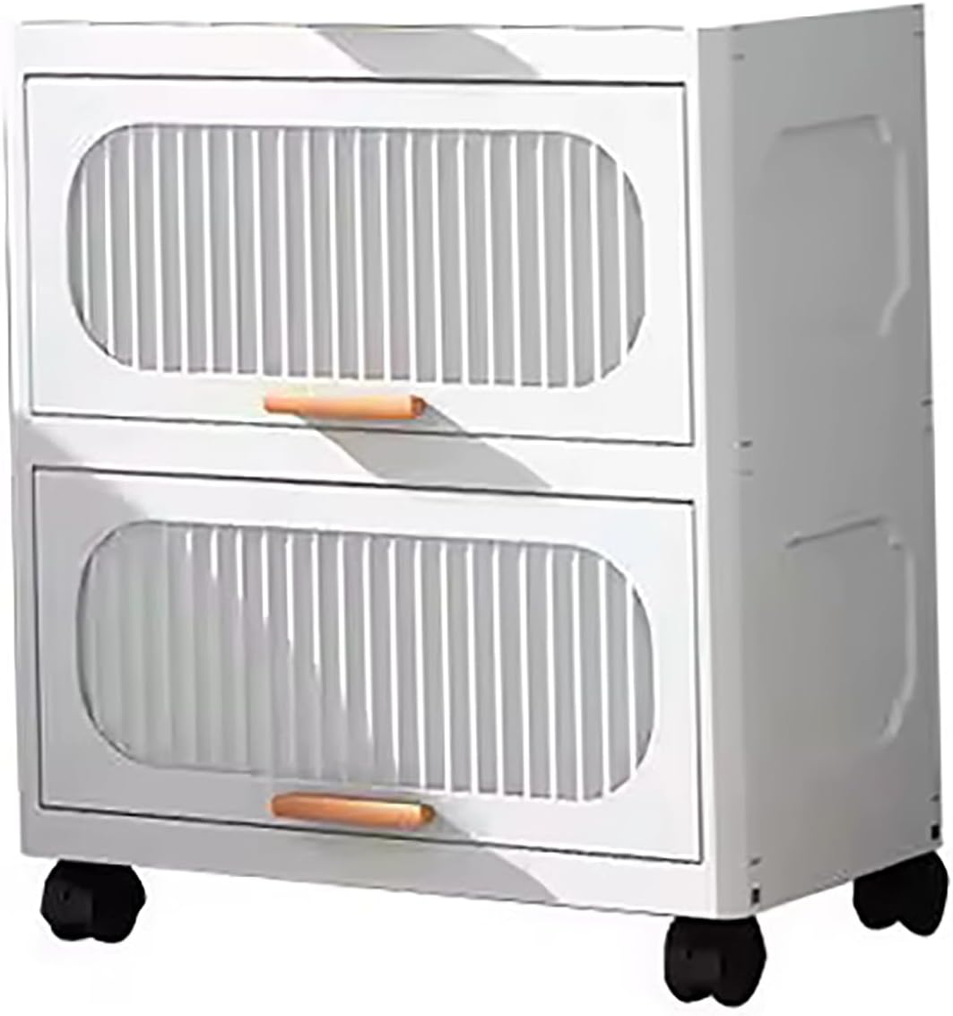 House of Quirk Stackable Collapsible Storage Boxes with Wheels and Doors – Versatile Plastic Containers for Home Organization 2 Layer 40cm (White)