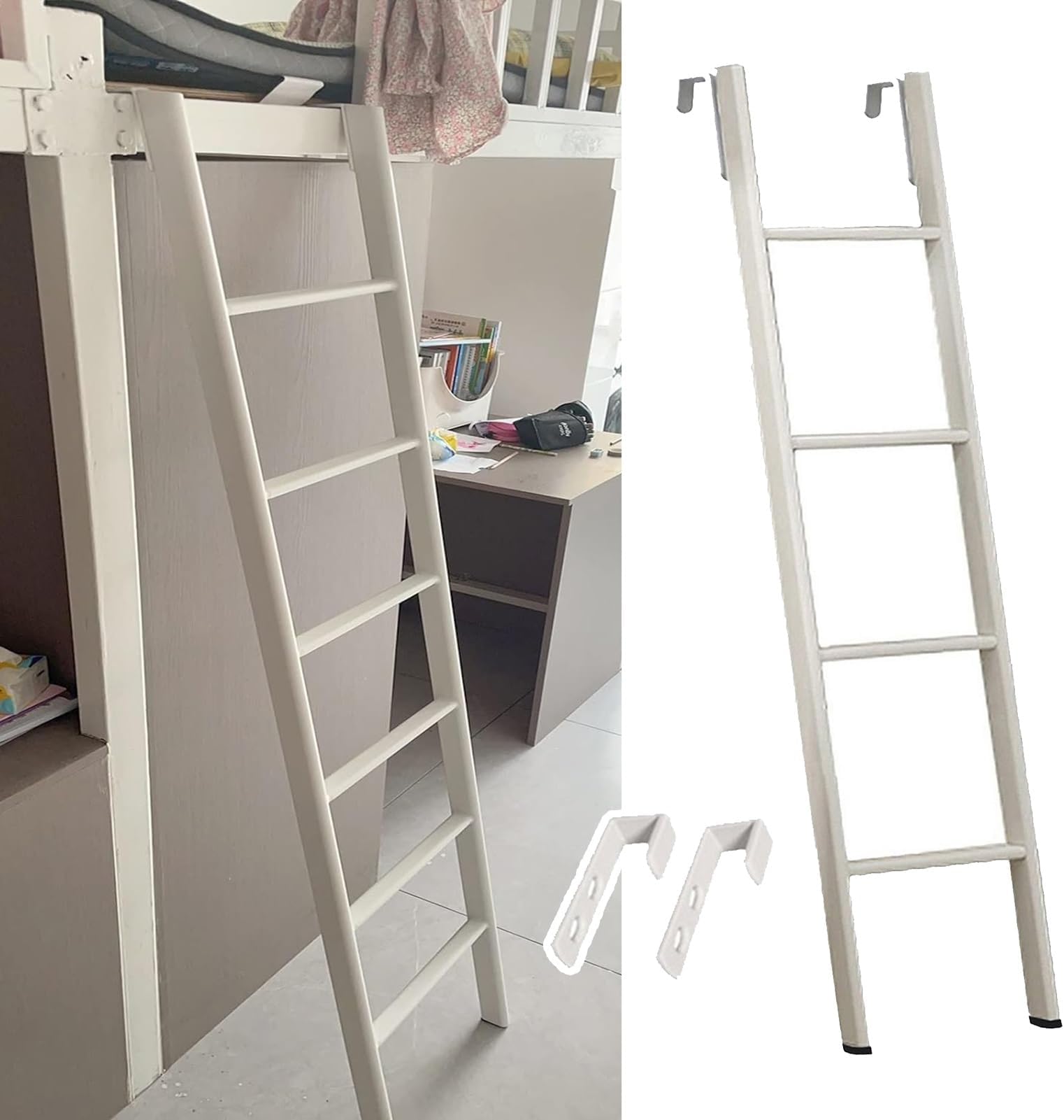 CMYUN Replacement White Twin Bunk Bed Ladder Only, Rv Bunk Bed Ladder with Adjustable Hooks, Kids Adult Metal Step Climb Ladder, for Dorm Loft Home (Size : 130cm/50)