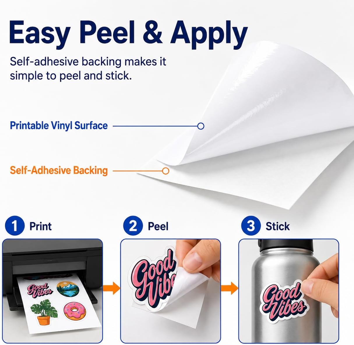 25 Sheets Glossy White Printable Vinyl Sticker Paper Self-Adhesive Sheets image 4