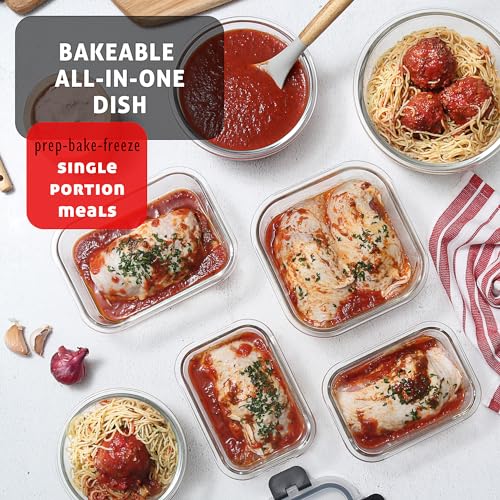 EATEX 12-Pack Glass Food Storage Containers with Lids, Airtight Glass Meal Prep Containers, Reusable Glass Food Containers with Leakproof Snap Lock Lids, Oven Microwave Freezer Safe Lunch - Image 9