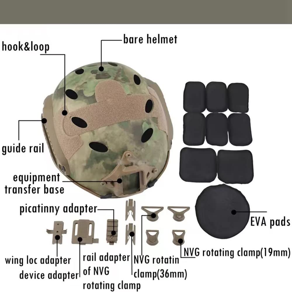 Set Casco Tattico, Leggero Stile Militare Copricapo di Sicurezza con Auricolare Tattico E Copertura per Casco per All'aperto Airsoft Paintball CS Game CQB Shooting
