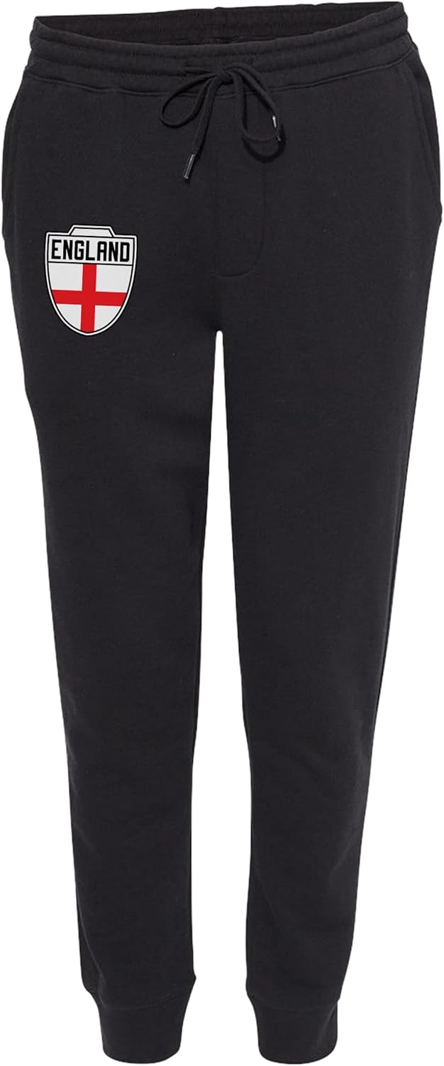 England Crest - UK United Kingdom National Soccer Cup Unisex Drawstring Fleece Jogger Pants (Large, Black) - Image 2