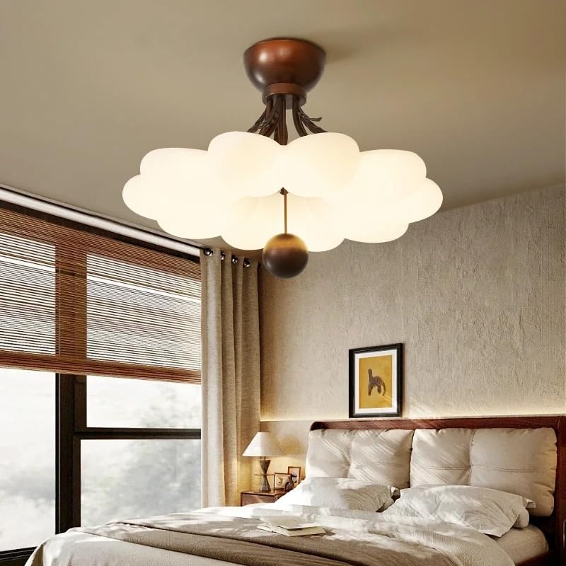 Éclairage chambre avec plafonnier LED simple crème et lampe en noyer - 2