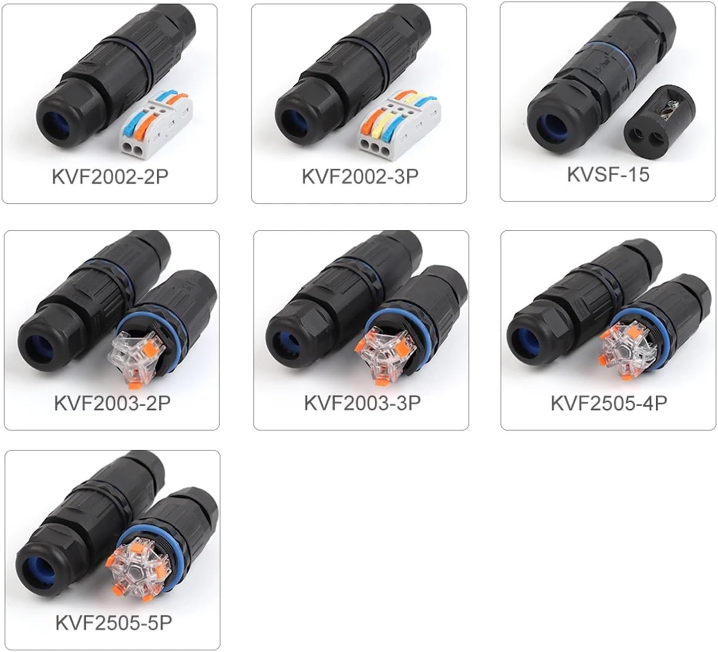 2PCS Shape Waterproof Cable Connector 2/3/4/5 Pin KVF Series/KVSF-15 Electrical Terminals Adapter Screw Terminal Block(KVF-2002-2Pin)