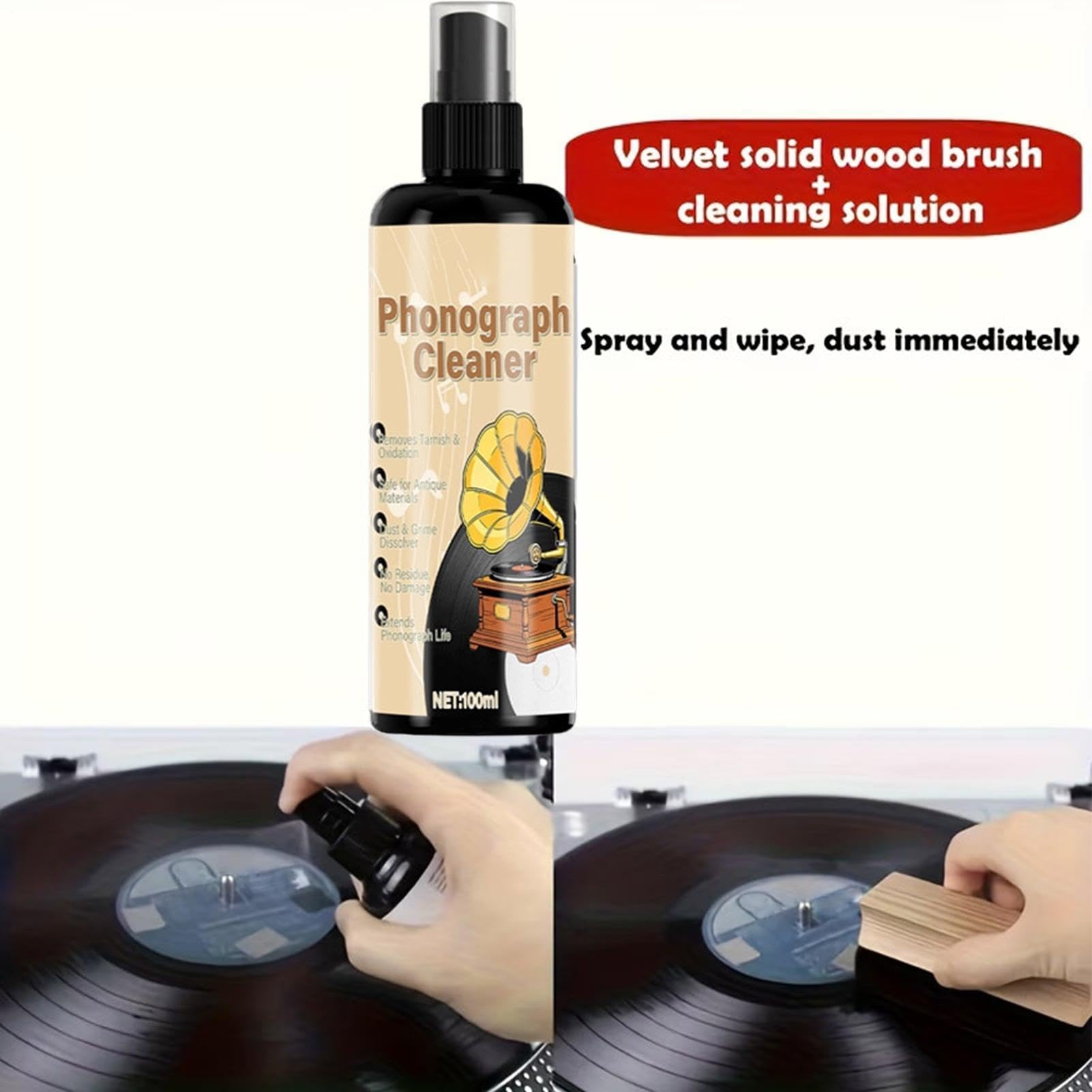 Spray Nettoyant pour Disques, Brume De Nettoyage pour Album De 100 ML, Liquide Nettoyant Vinyles avec Formule Douce, Solution d'entretien des Disques, Kit d'entretien Audio avec Chiffon D