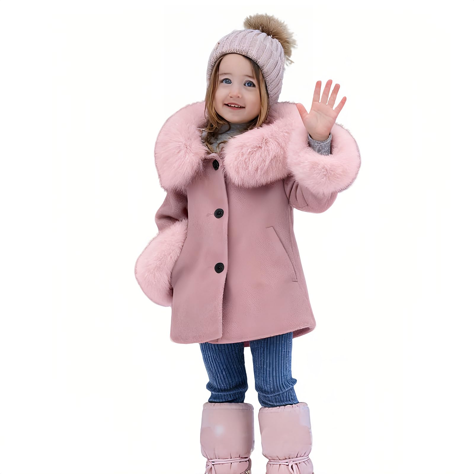 Abrigo de Invierno para Niña en Tejido de Algodón Lavado con Refuerzo,Abrigo de Invierno para Niña con Mangas Largas y Capucha con Adornos de Peluche Sintético, Chaqueta para Niña con Bolsillos