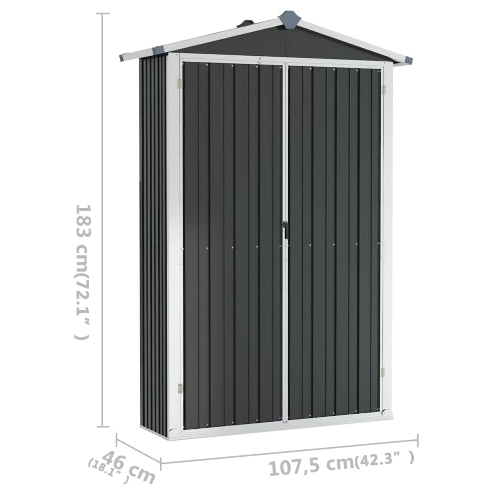 Capanno da Giardino Antracite 107,5x46x183cm in Acciaio Zincato,Capannone da Giardino,Casetta da Giardino,Casetta Attrezzi Giardino(SPU:46303)