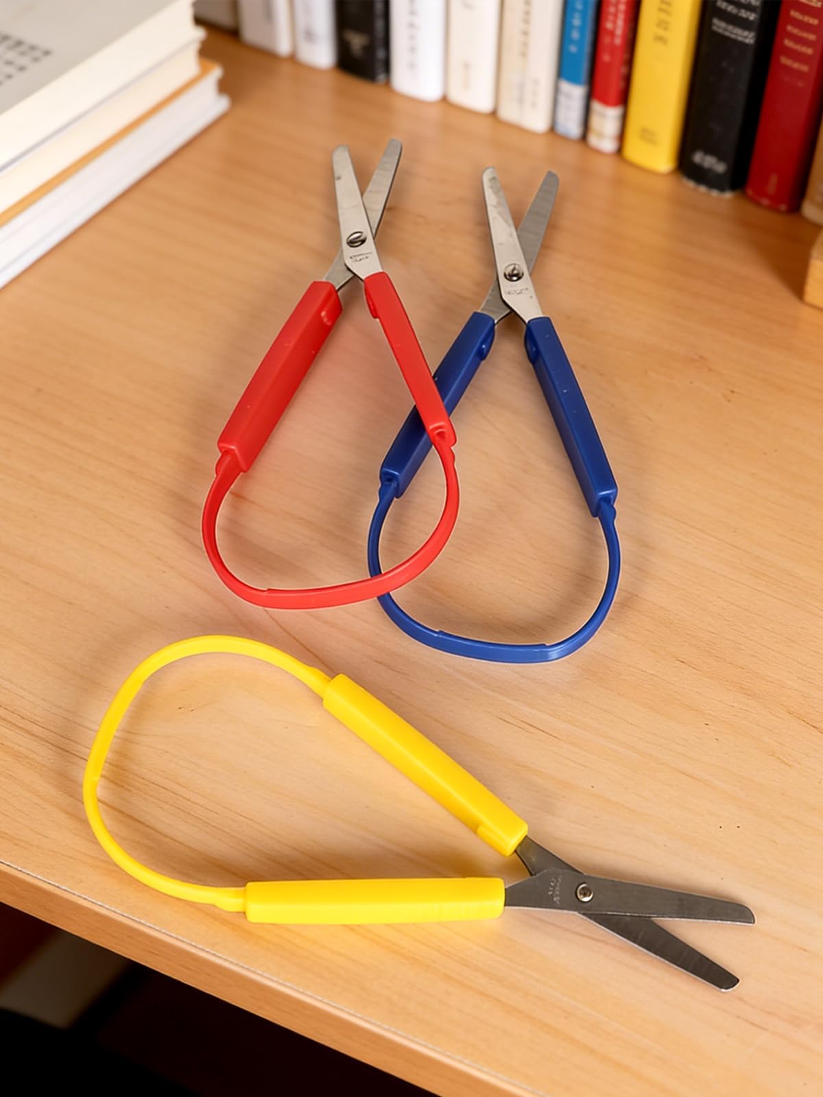 3-Pack Self-Opening Adaptive Scissors 8 Inch, Color Grip Loop Handle for Adult Use, Special Needs Cutting Tools