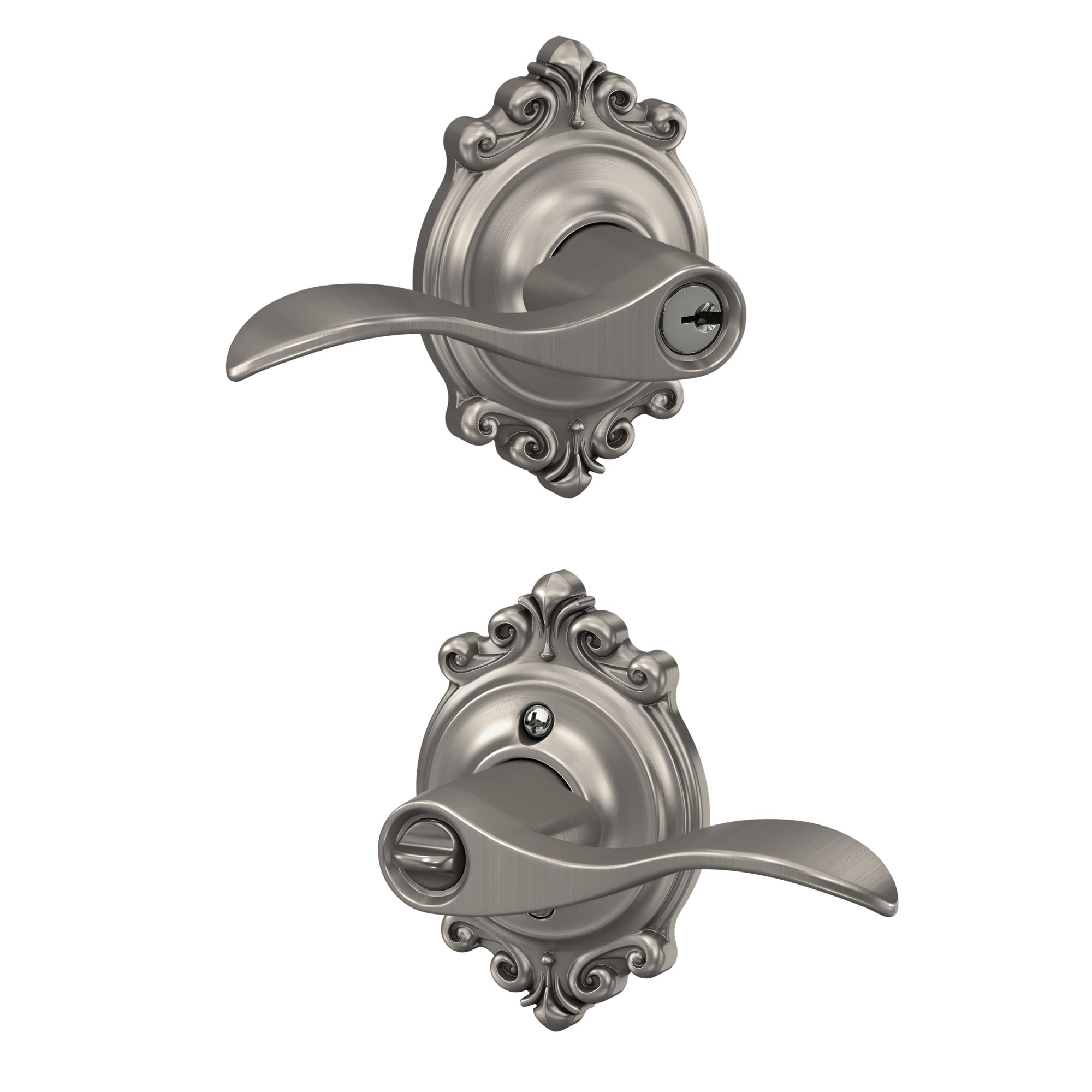 SCHLAGE Accent Lever with Brookshire Trim Keyed Entry Lock in Satin Nickel - F51A ACC 619 BRK
