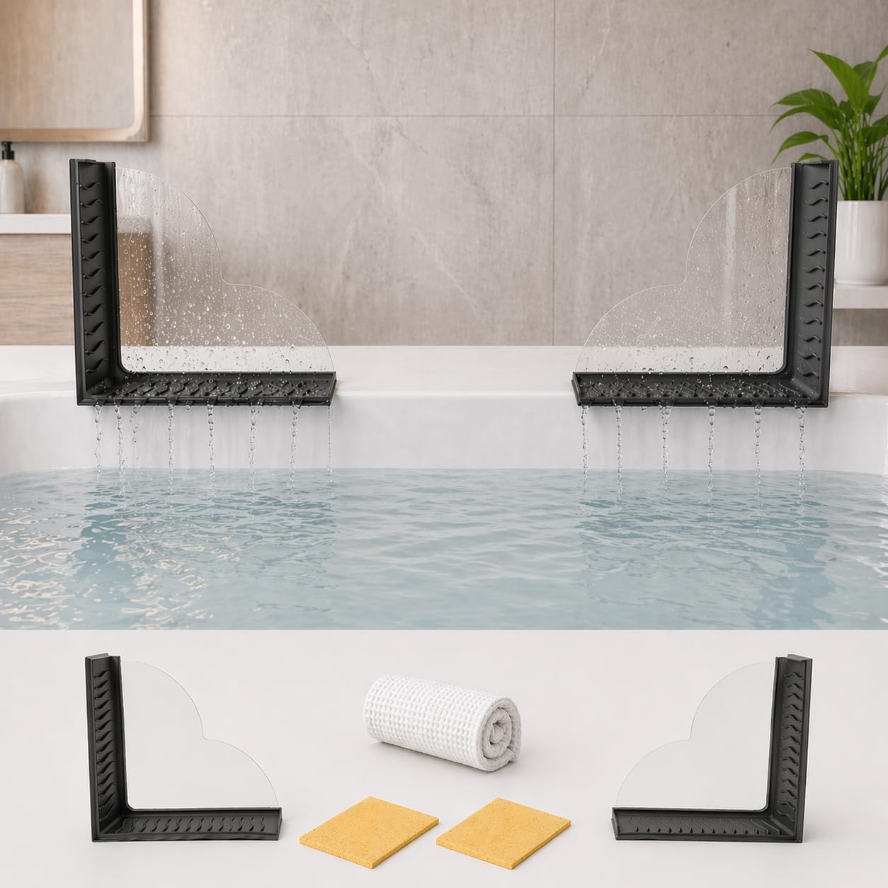 White No-Adhesive Silicone Acrylic Splash Guard for Bathtub,Washbasin,Sink.Strong Suction Reusable Tub Edge Leak,Keeps Water in,for Rental Properties,Older Houses,Small Bathrooms,Rvs.