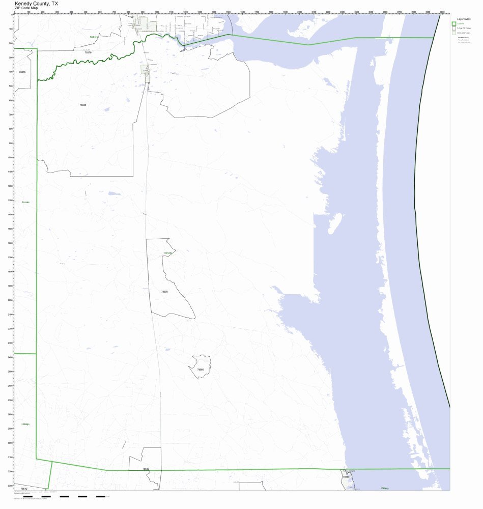 Kenedy County, Texas TX ZIP Code Map Not Laminated Office