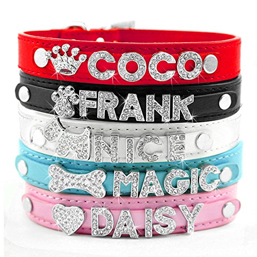 Didog Smooth Pu Leather Custom Dog Collars With Rhinestone Personalized Name Letters,Fit Small Medium Dogs,Pink,S Size #TOP3