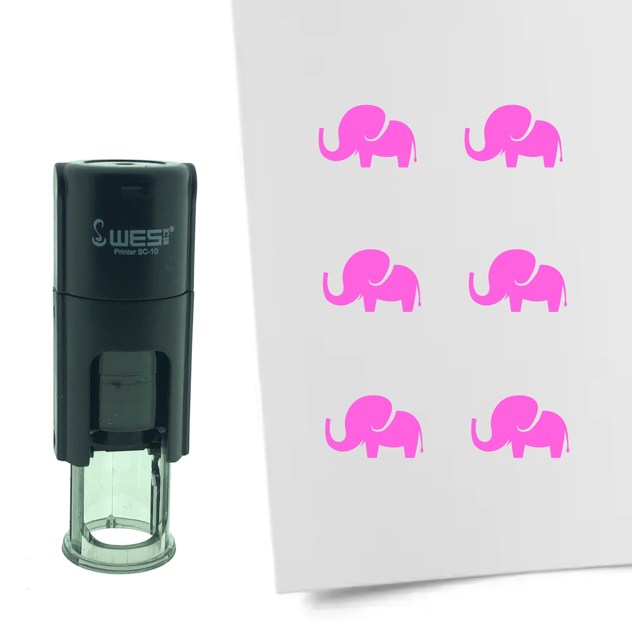 Combicraft Stamp Elephant 10mm Round - Pink Ink - Internal refillable Stamp Cushion - Handy for Savings Cards, Bullet journals or Other Creative Projects