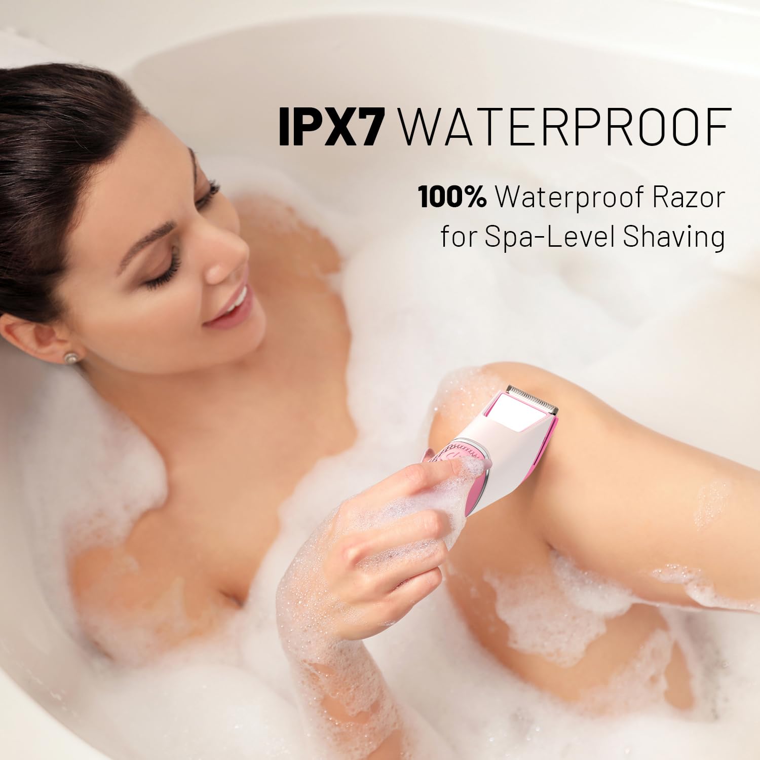 Recortadora de bikini recargable para mujer: peluquería corporal con espejo y luz LED para viajes en la ducha, afeitadora de pelo púbico impermeable IPX7, cuchillas de cerámica, afeitadora eléctrica
