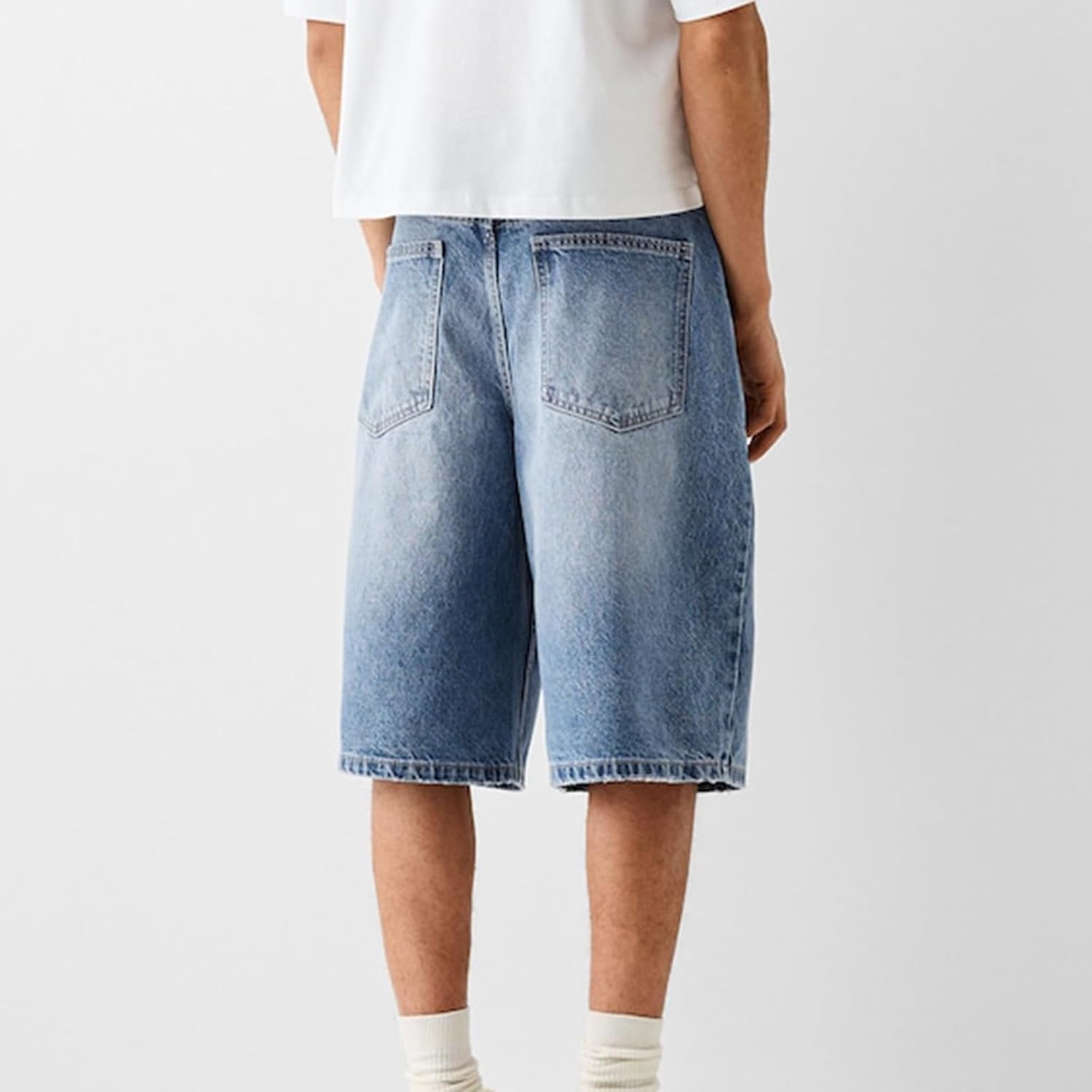 Mens Loose Denim Shorts Baggy Casual Wide Leg Mid Jean Jorts Zipper Hip Hop Shorts with Pockets Streetwear - Image 6