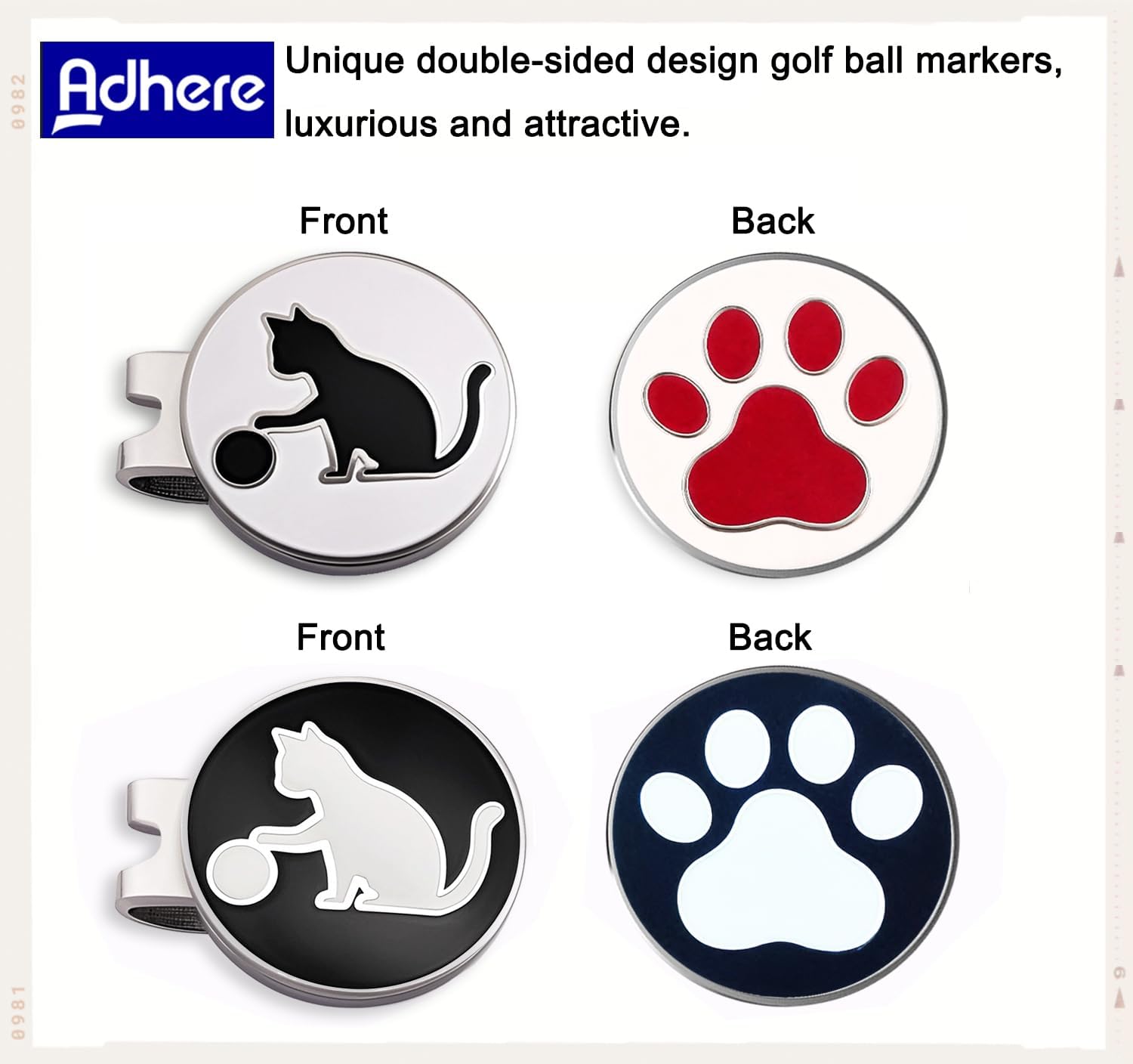Adhere Golf Ball Markers Personlized Double Side Cute cat Logo Enamel with A Magnetic Hat Clips,A Premium Golf Gifts. image 2