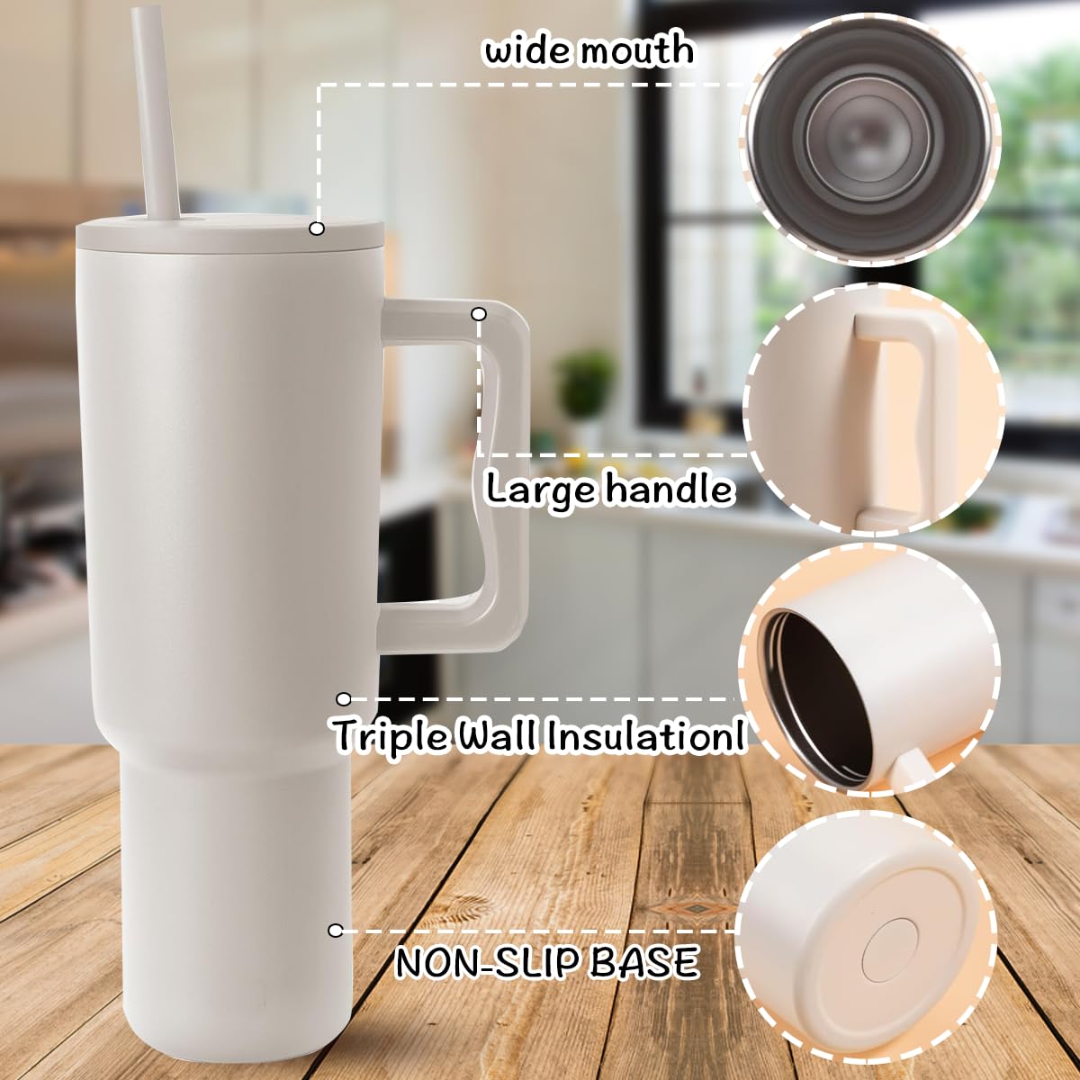 Sanilinwild 40 oz Tumbler with Handle and Straw Water Bottle Holder with Phone Pocket-BPA-Free-Easy to Carry-Travel Coffee Mug - Image 2