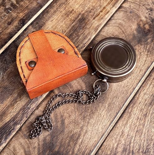 Brújula de latón personalizada con estuche de cuero miniatura 4