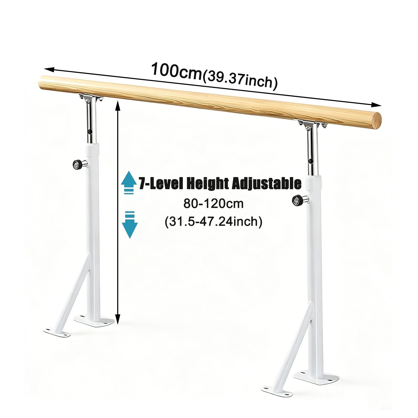 Barra de Ballet de Altura Ajustable para Montaje en Suelo, con núcleo de Acero y Madera Maciza | Base de Brida Estable, Ideal para Entrenamiento de Pilates y Danza en casa, Barra de Ballet p