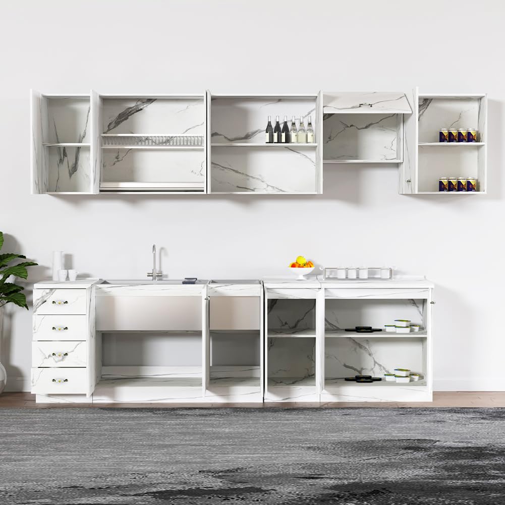 Shally Dogan Cassettiera Mobile Base per Cucina con 4 Cassetti, Mobiletto Componibile con Struttura in Legno Solida e Resistente, Organizer Dimensioni 40 x 50 x 85H cm (Marmo)