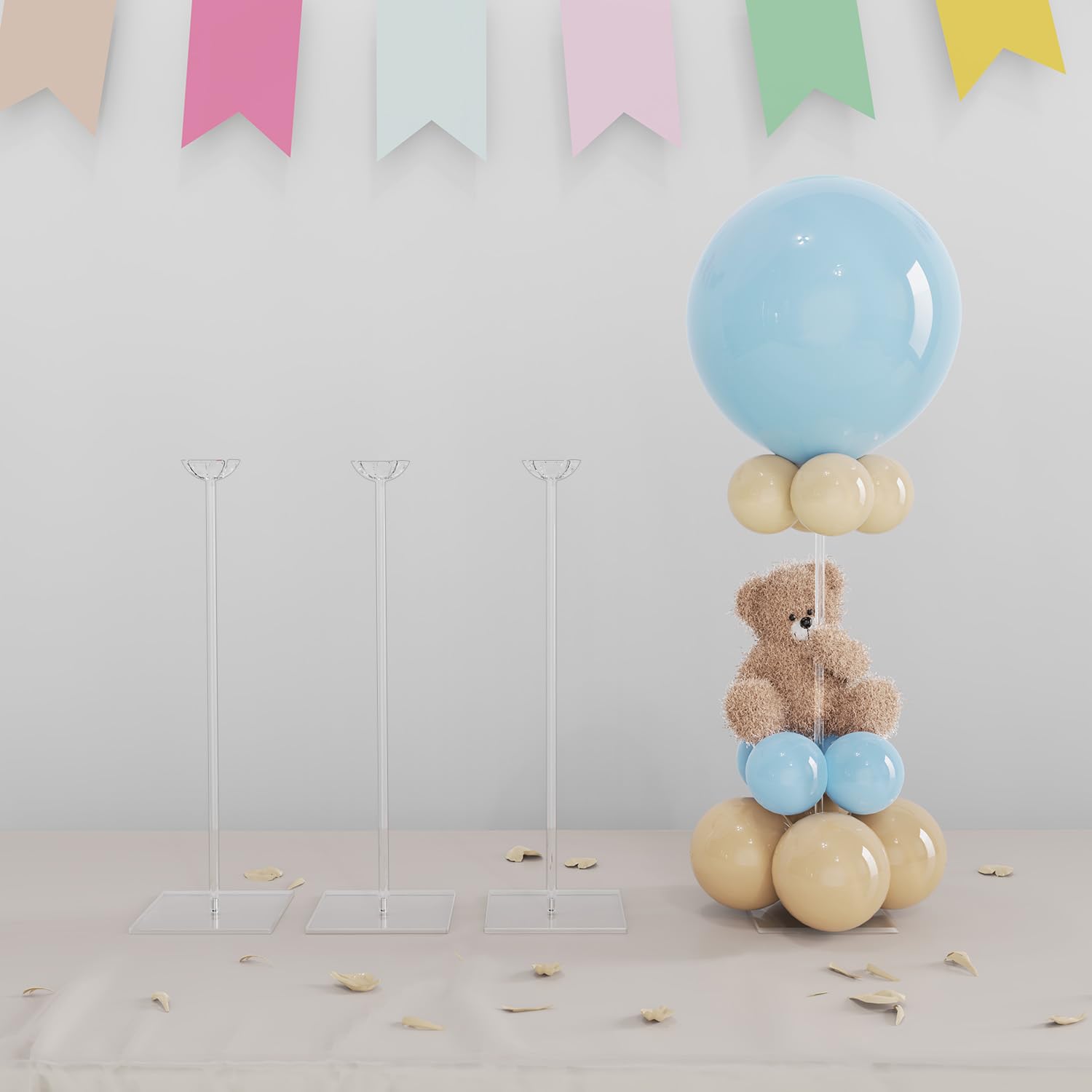 YALLOVE Clear Acrylic Tabletop Balloon Stand Kit, 4 Pack 60CM Balloon Stick Holder with Base for Wedding Birthday Festival Party Table Centrepiece Decoration (Balloons Not Included)
