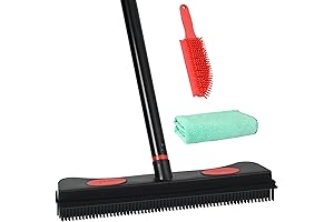 Rubber Broom for Pet Hair Removal with Microfiber Cloth and Squeegee