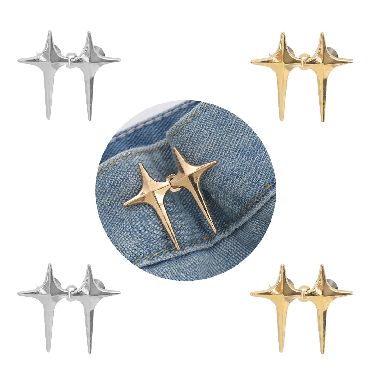 Boutons pour jeans durables en métal étoile dorée et argentée design élégant