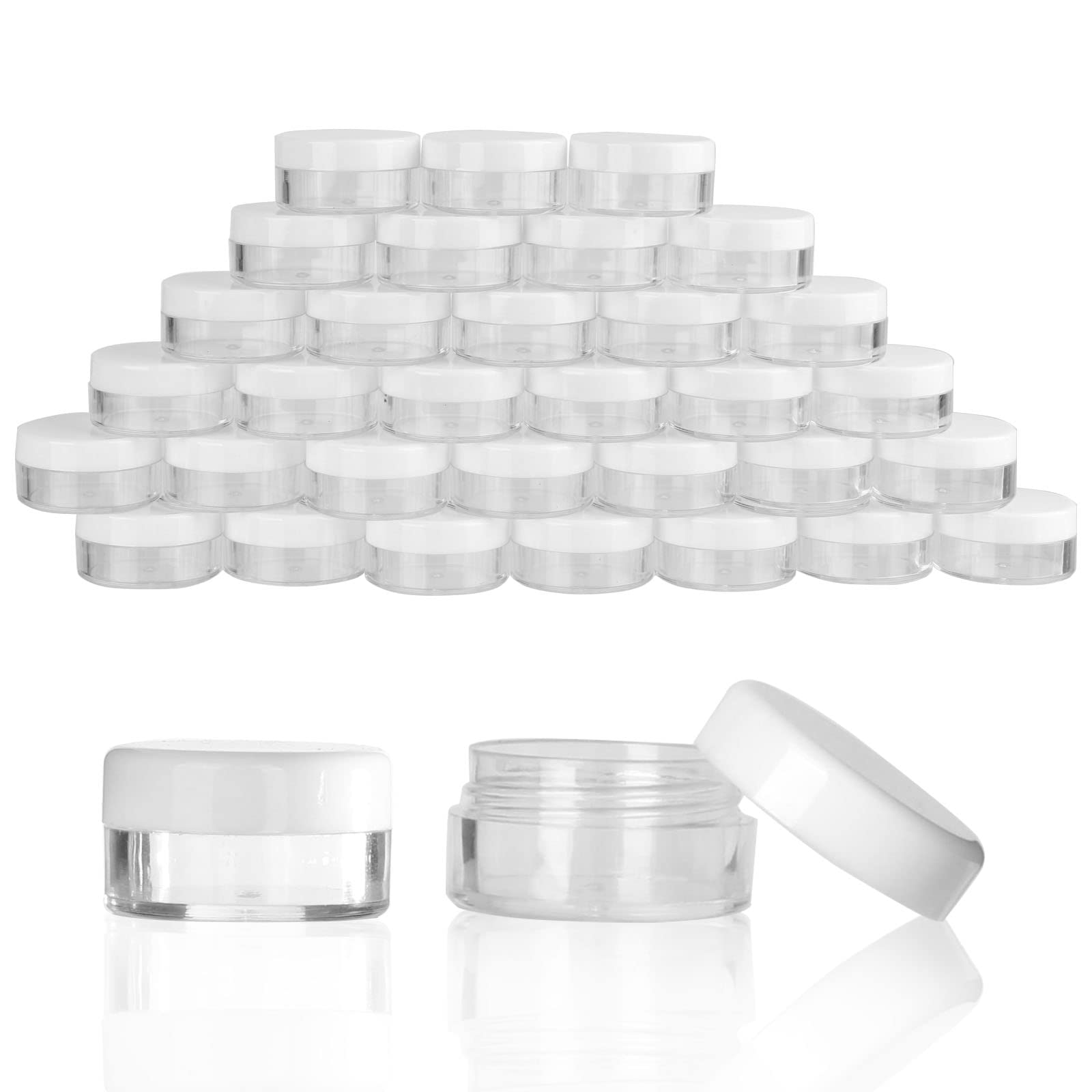 100pcs empty 10g clear round small plastic cosmetic jar pot containers for makeup lip balm powder sample wholesale bulk 0.33 OZ cream jars with White lids travel container bottles packing