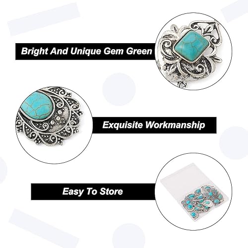 Vista 25 de FASHEWELRY 16 piezas de aretes de turquesa de estilo tibetano, joyería occidental redonda plana, joyería occidental, colgantes de piedras preciosas