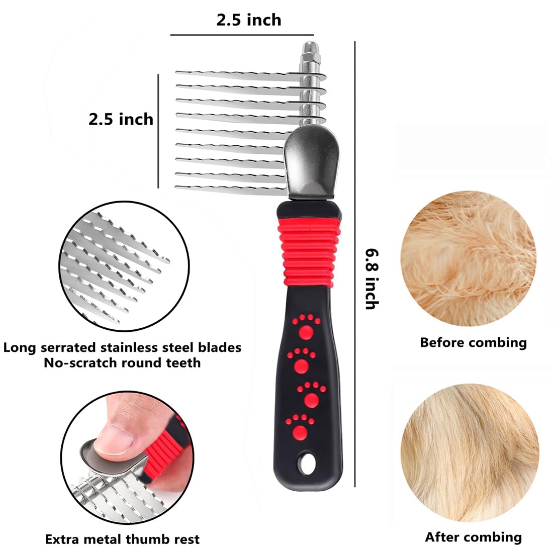 qumy Dematting Dog Kamm Rake Kamm Trimmer Edelstahl Fellpflege Kamm entfernen Dead, mattierte oder Knoten Haar