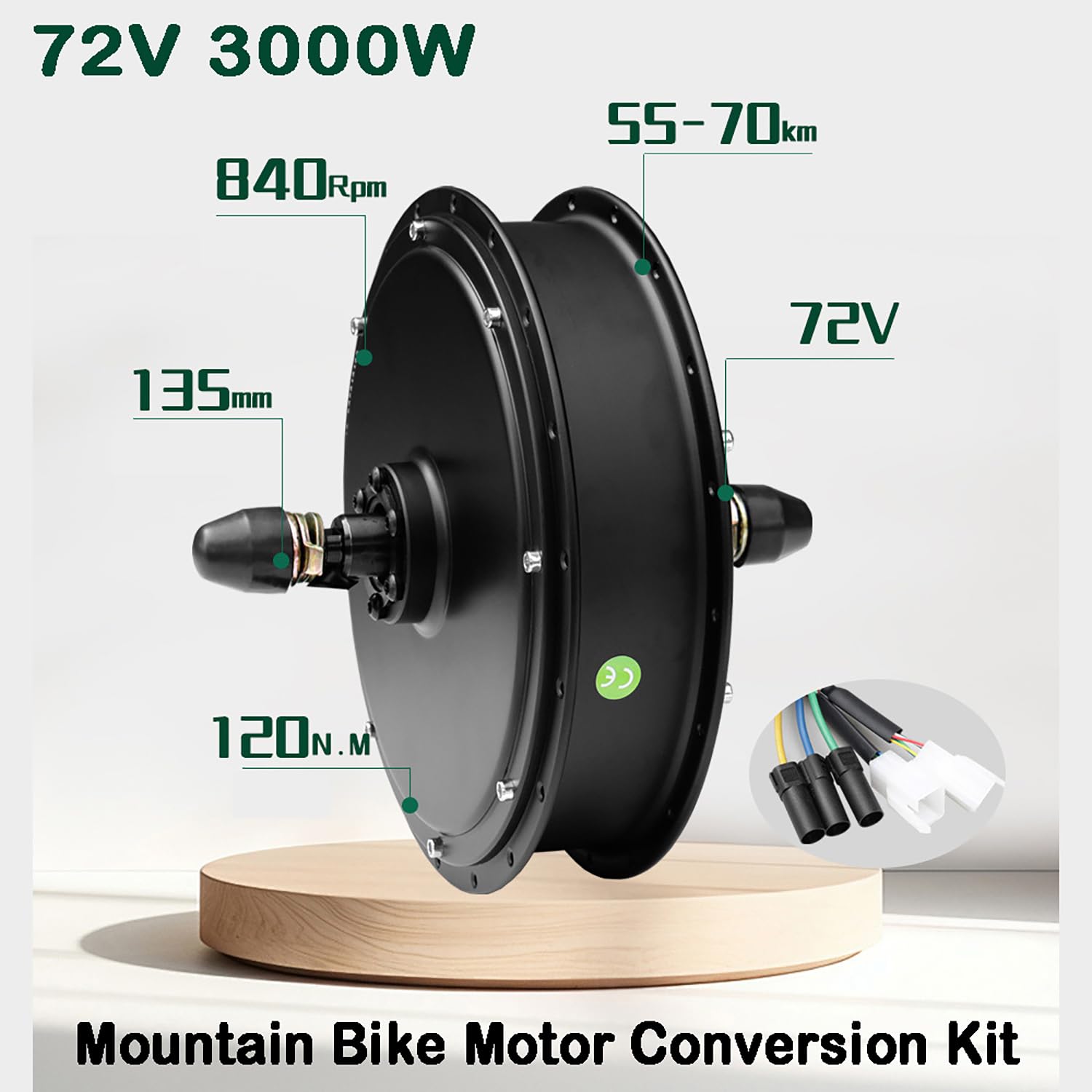 Zestaw do konwersji roweru elektrycznego 72V 3000W, Wahacze 135 mm, prędkość 55-70 km/h, zestaw do konwersji do roweru elektrycznego 3000 W z kontrolerem 80A, 3 trybami, wyświetlaczem LCD UKC1