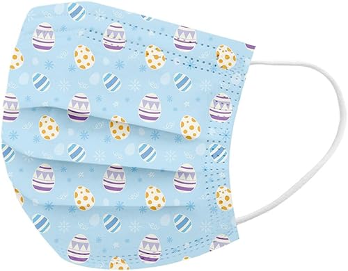 Miniatura 4 de 50 mascarillas desechables de Pascua para niños, 3 capas con estampado de conejohuevos, transpirables, con alambre para la nariz, unisex para niños