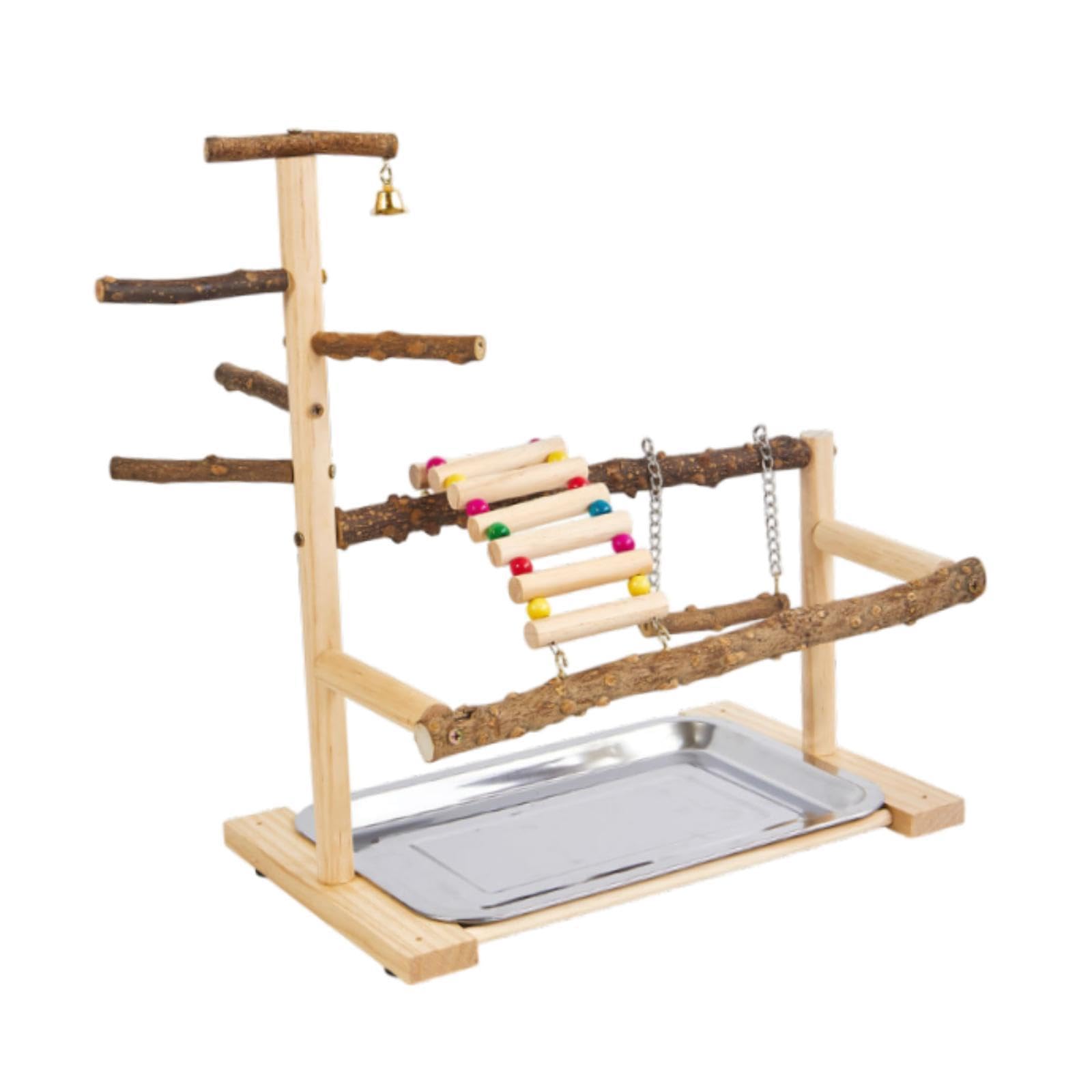 Perchoir Oiseau Gymnase Oiseau Aire Jeu Bois Naturel avec Echelle pour Perruches Conception Base Amovible