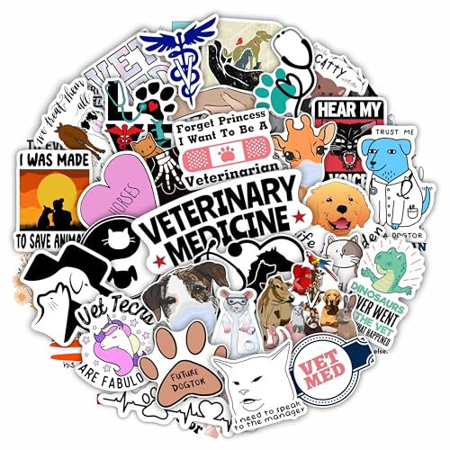 100Pcs Funny Veterinary Stickers and Laptop Decals Vet Stickers Veterinarian Decals Funny Veterinary Gifts Gifts for Women & Men