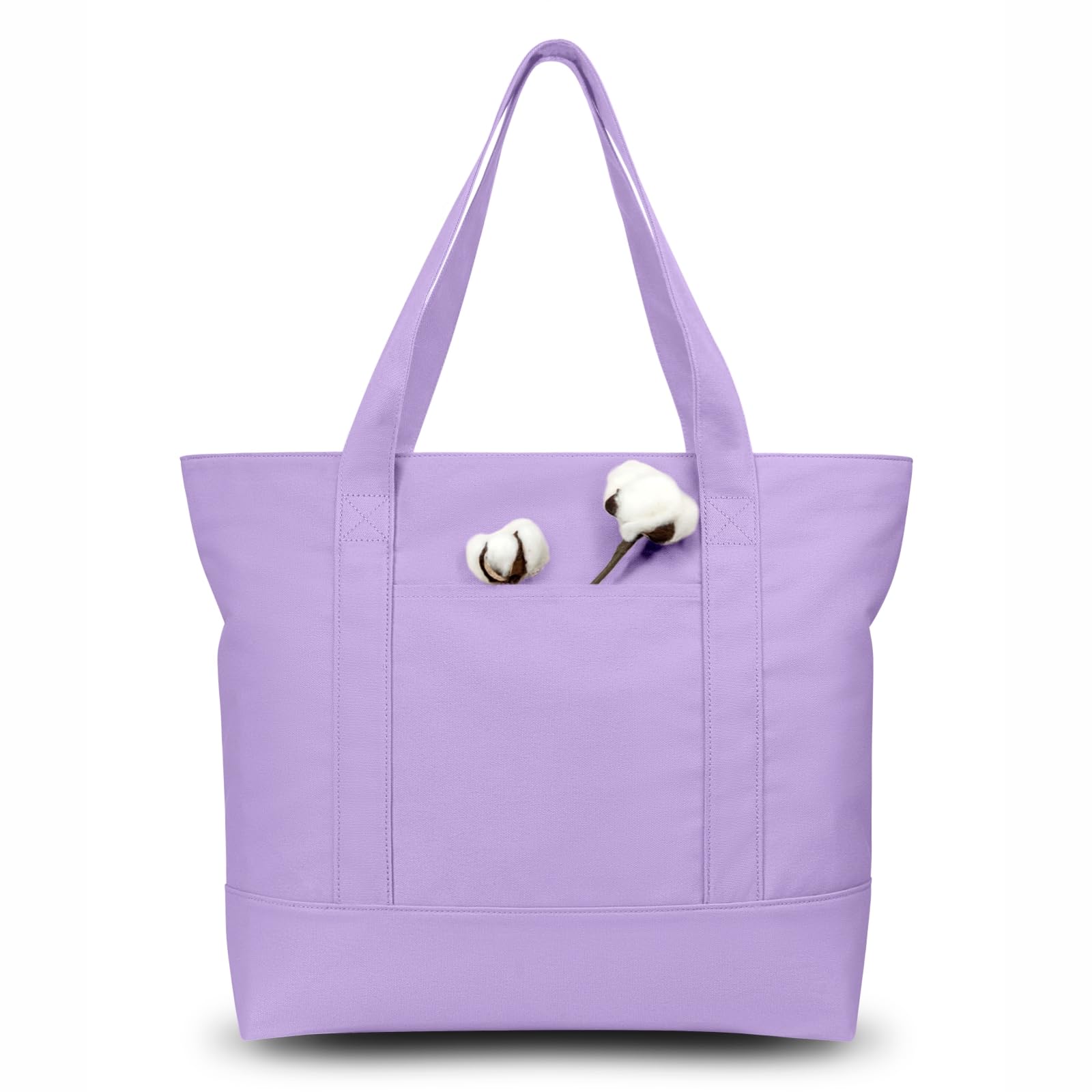 TOPDesign 1-Pack Canvas Tote Bag with an External Pocket, Reusable Grocery Shopping Bag, Top Zipper Closure, Daily Essentials (Lavender)