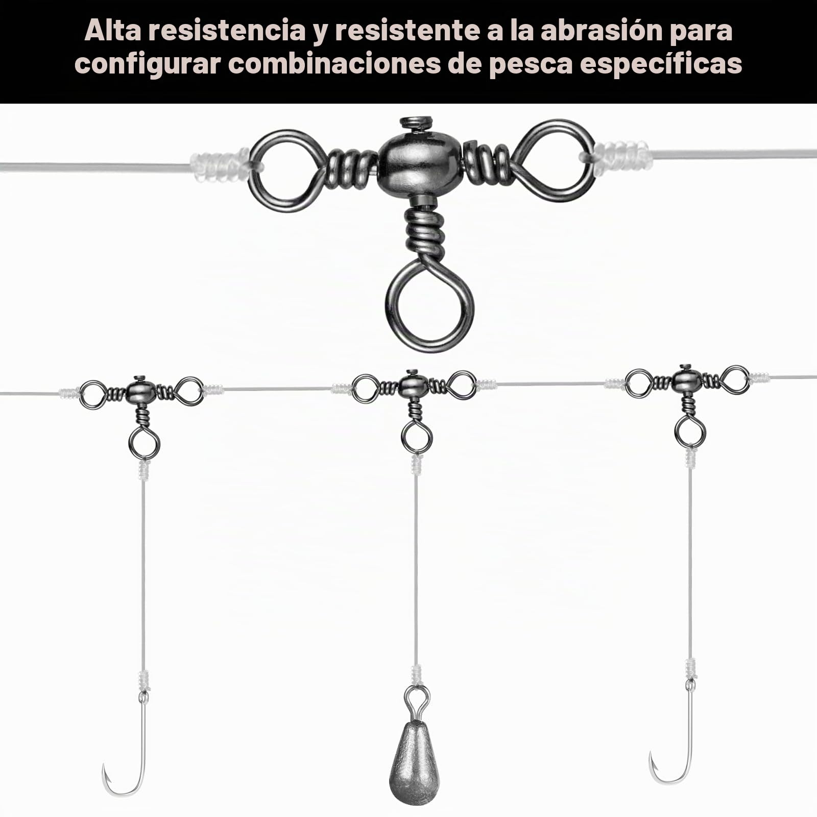 Aparejos de Pesca Giratorios de 3 Vías 6# 7# 8# 10# 12# Acero Inoxidable Agua Salada