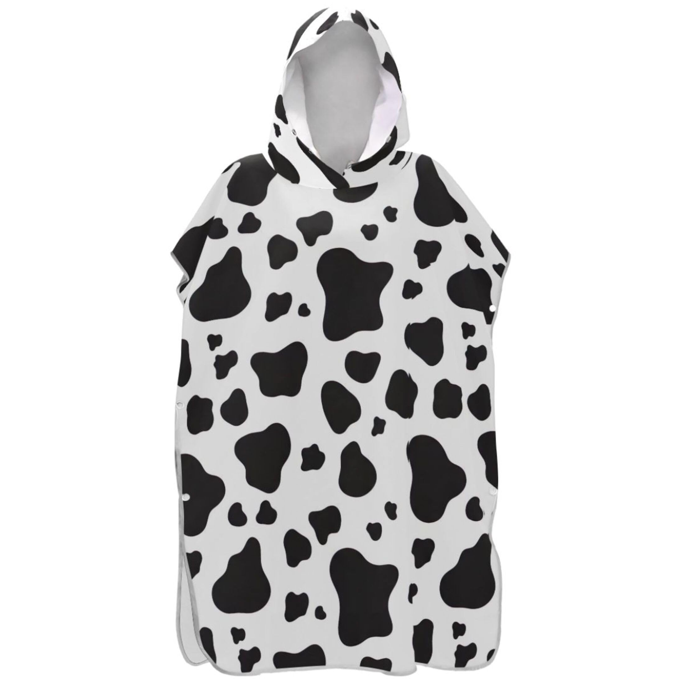 Poncho de surf blanc à pois de vache pour adulte avec capuche réutilisable