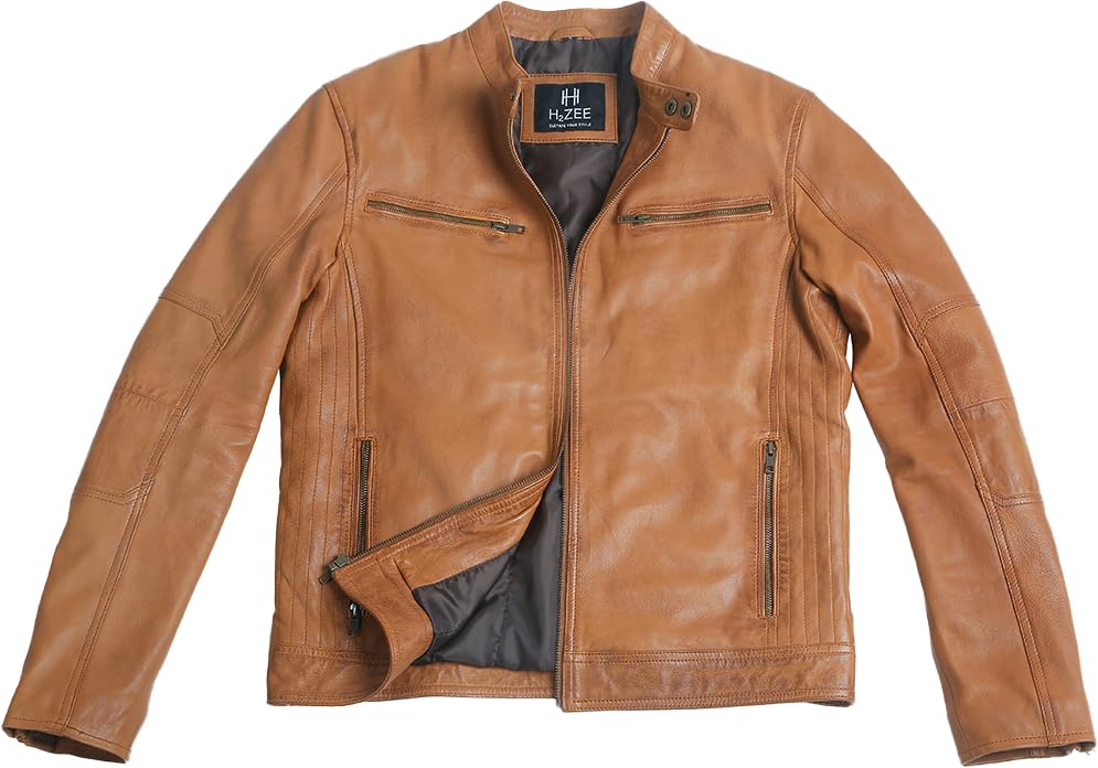 Image of Brown Leather Jacket Men| Waxed Vintage Biker Jacket | Genuine Lambskin Motorcycle Clothing