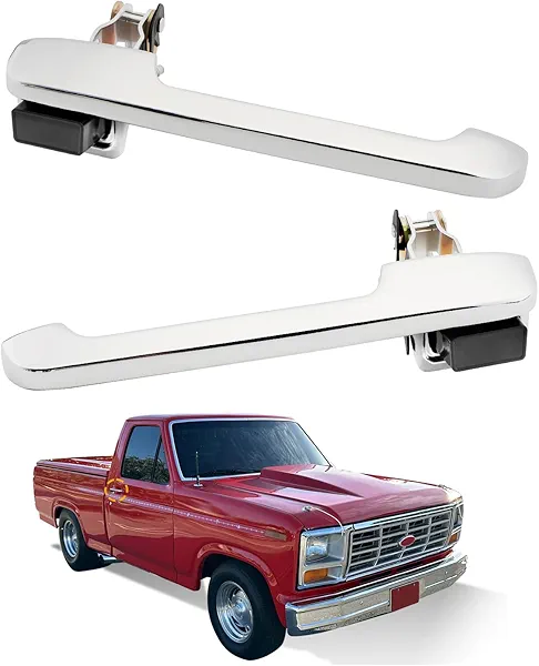 Metal Exterior Door Handles, Compatible with 1980-1996 Ford F-100 F-150 F-250 F-350 Bronco Truck, Chrome Outside Front Left Driver & Right Passenger Side Door Handle, Replace# 77663, 77666, FO1311104