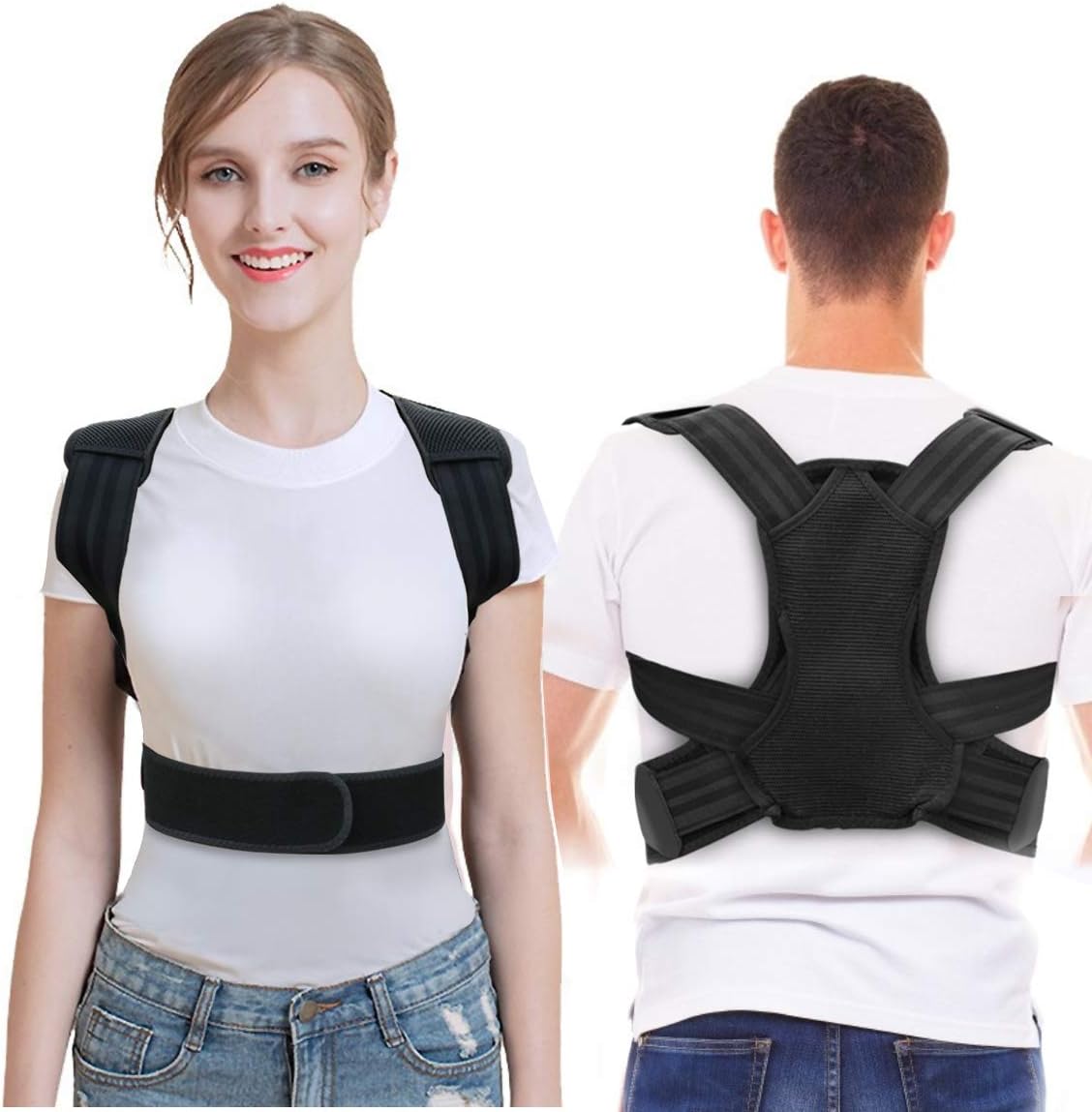 Back Posture Corrector for Men & Women: Adjustable Shoulder Belt with Lumbar Support for Upper Back Lifting  Medical Trainer Providing Neck & Shoulder Pain Relief - Under Clothes Waist Brace at Work