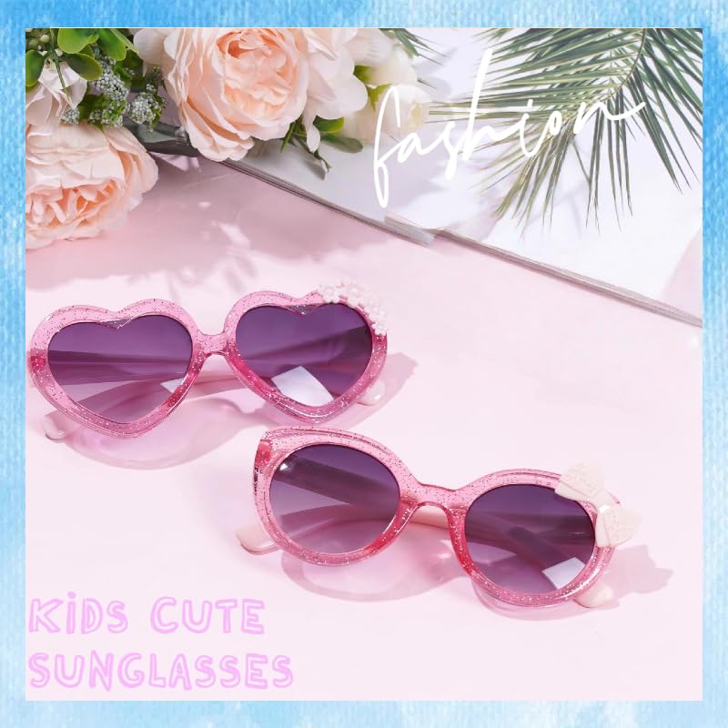 3pcs Girls Heart Sunglasses Cartoon Multiple Shaped Sunglasses Lovely Pink Sunglasses for Kids Party Age 3-104