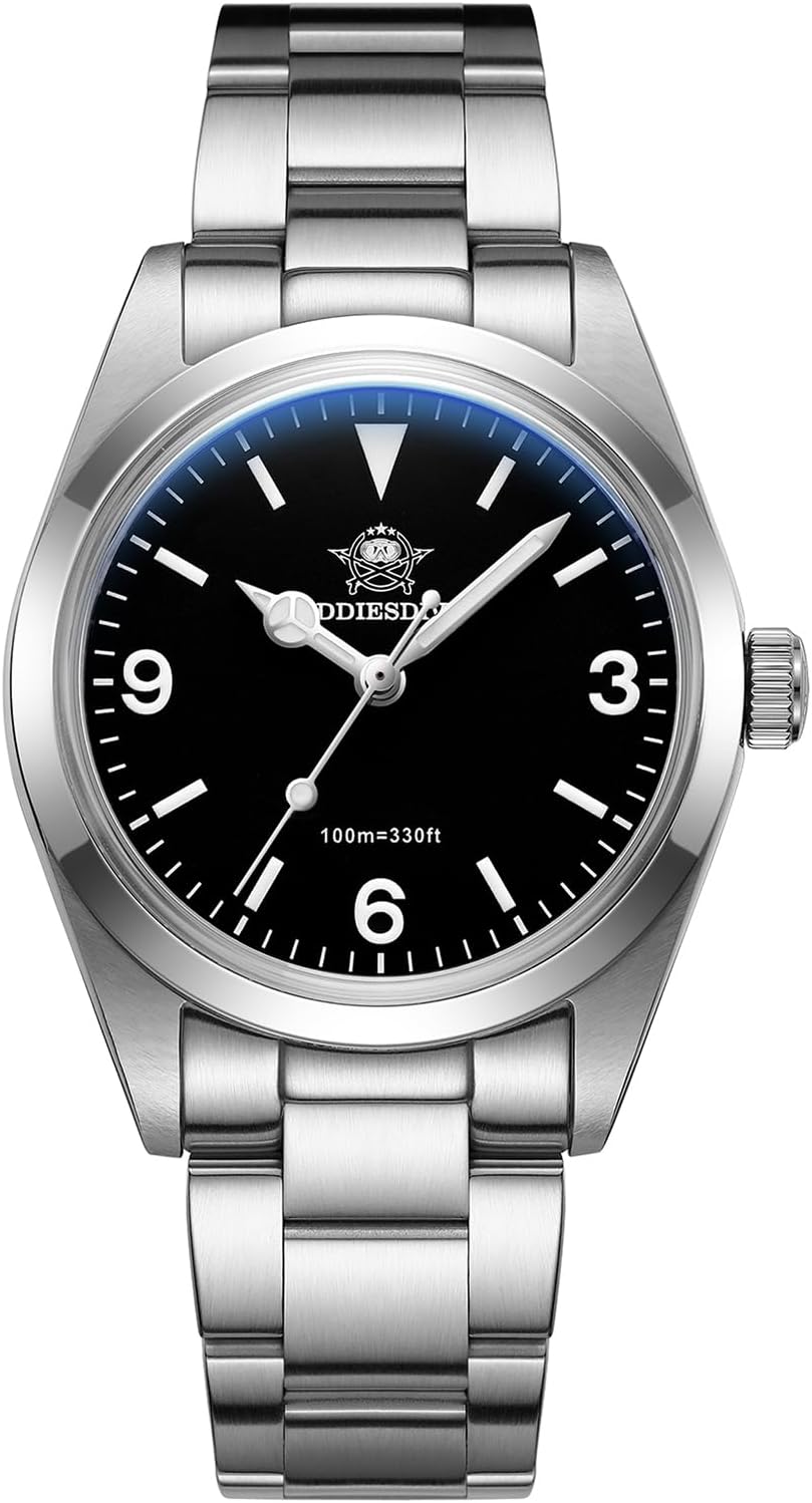 36 MM Small Dial Mens Wrist Watches Smooth Sweep Second Quartz Movement Luminous Waterproof 100 M Analog Dress Watches for Men