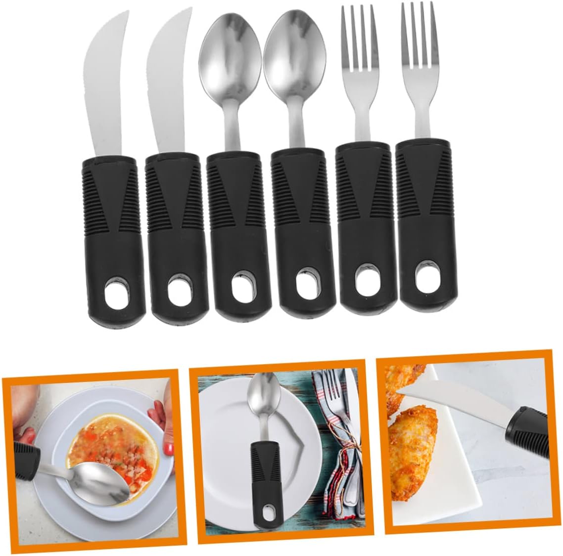 Zerodeko 6pcs -shake Cutlery for Elderly Adaptive Non- Utensils Ergonomic Design for Disabled Adults Forks Knives and Spoons for