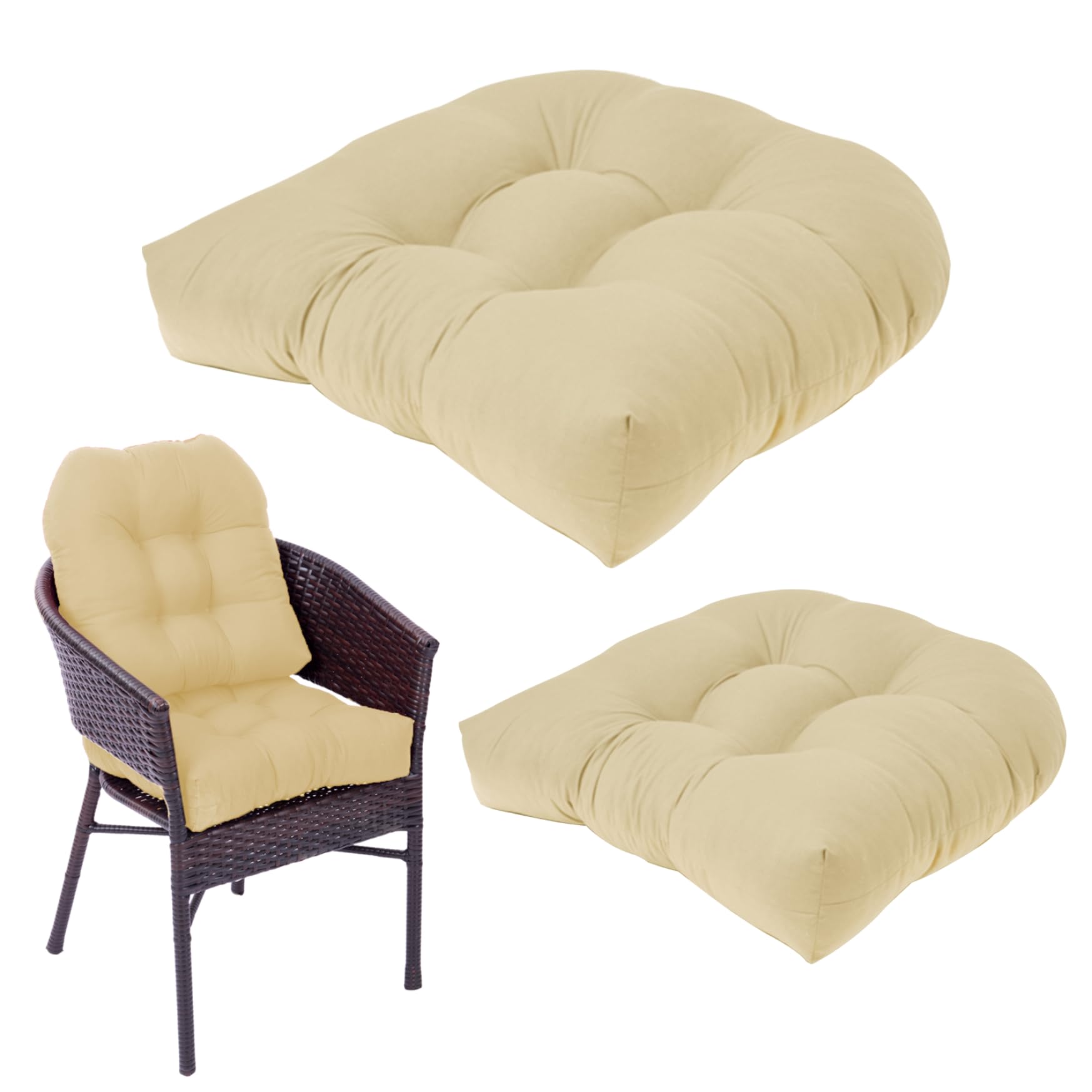 Coussin chaise osier Jorzer kaki lot 2 galettes de siège 18,9x18,9 pouces