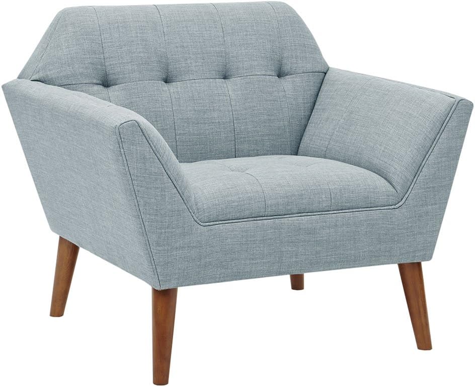 INK+IVY Newport Accent Armchair-Solid Wood Frame, Flare Arm Family Chairs Modern Mid-Century Style Living Room Sofa Furniture, Light Blue
