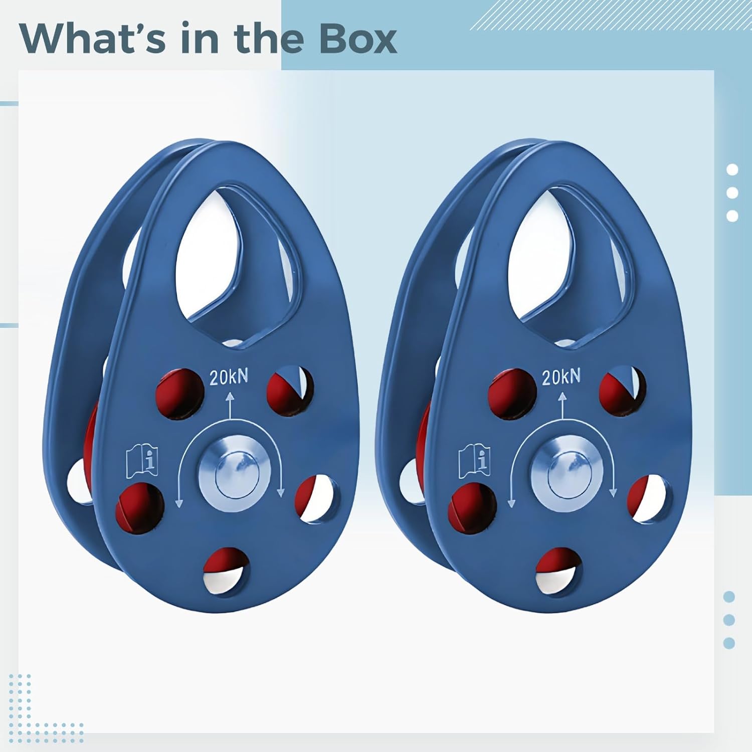 2 Pcs 20Kn Mobile Pulley, 0.47 In Rope, Climbing Lifting Pulley, Universal Rotation, Blue Aluminum Alloy For Arborist Tree