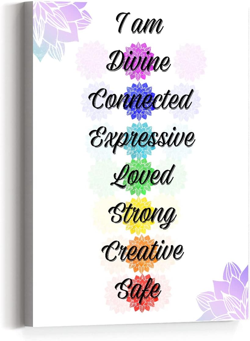Chakra Wall Art Canvas,Patient 7 Chakra Quotes Sign Canvas Prints Framed Wall Art for Yoga Room Home Wall Décor,Gifts for Yoga Lover