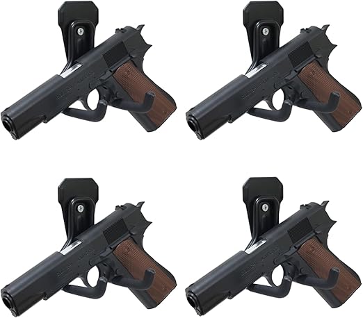 Pistol Rack, 1/4 Pack Pistol Holder for Gun Safe, Upgraded Pistol Wall Mount Use Heavy Duty Steel, Pistol Stand Mounted Behind Door, Wall, Cabinet, Etc