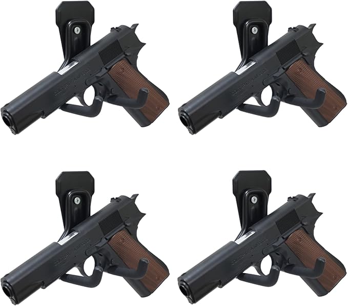 Pistol Rack, 1/4 Pack Pistol Holder for Gun Safe, Upgraded Pistol Wall Mount Use Heavy Duty Steel, Pistol Stand Mounted Behind Door, Wall, Cabinet, Etc
